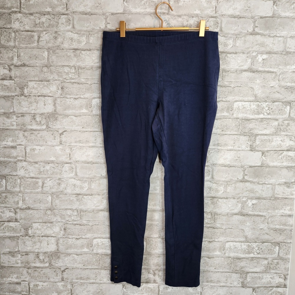 J. Jill Leggings Navy Blue Stretch Knit‎ Ankle Button Detail Casual Small